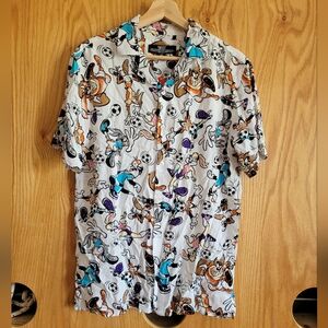 Looney Tunes All over Print Casual Dress Rayon Button Down Shirt size S NWT